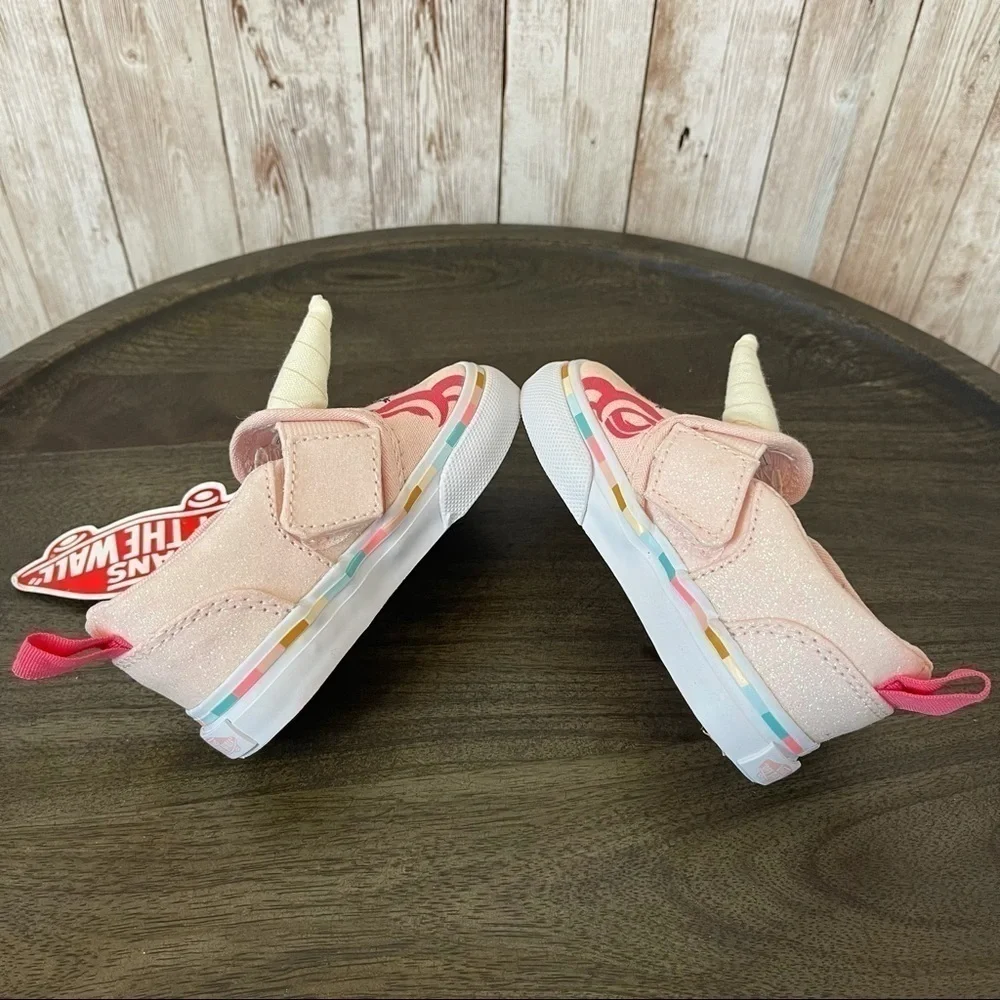 Vans Asher V Slip-On Pink Unicorn Toddler Sneaker Size 4.5 Toddler